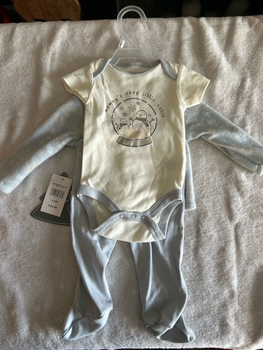 Le Top Cream & Light Blue Snowman One-Piece Bodysuit Set